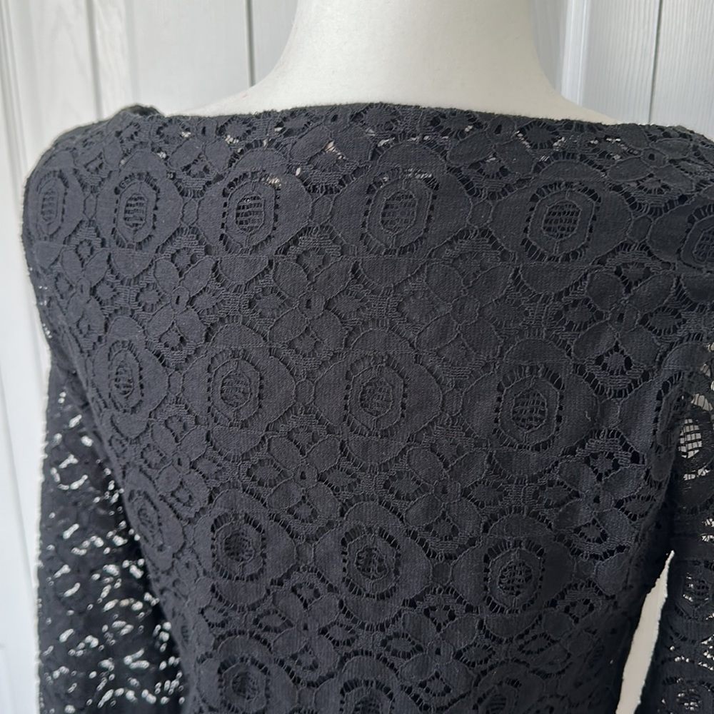 Banana Republic black lace layered, 3/4 sleeve top, zippered side, Size 6 - Picture 7 of 9